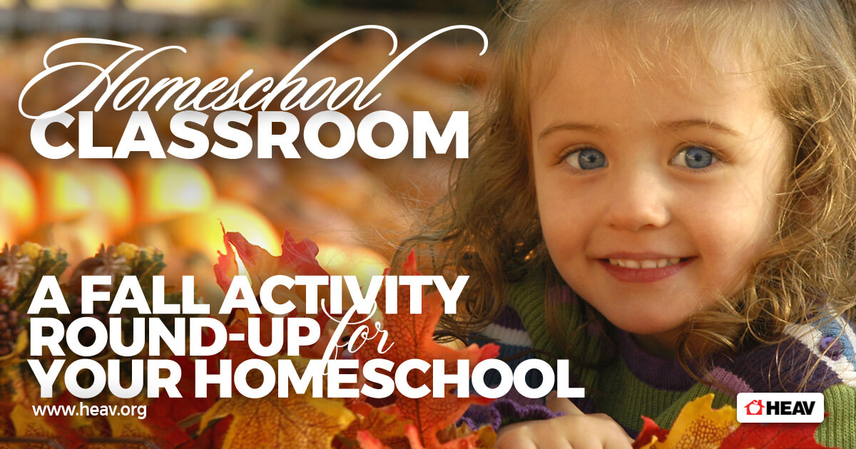 homeschool classroom-fall activity-smiling girl with leaves