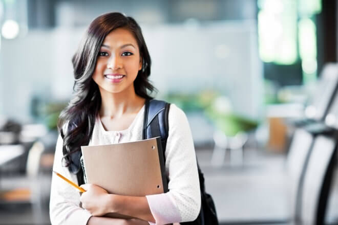 Asian student for homeschool college fair
