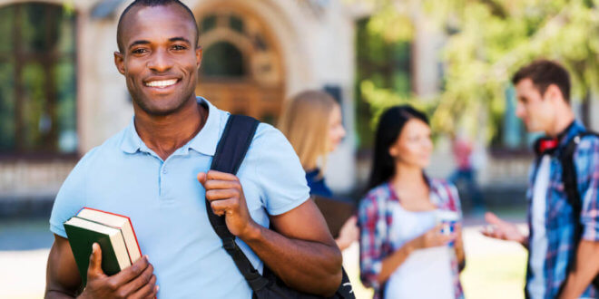 college student with book bag college and career