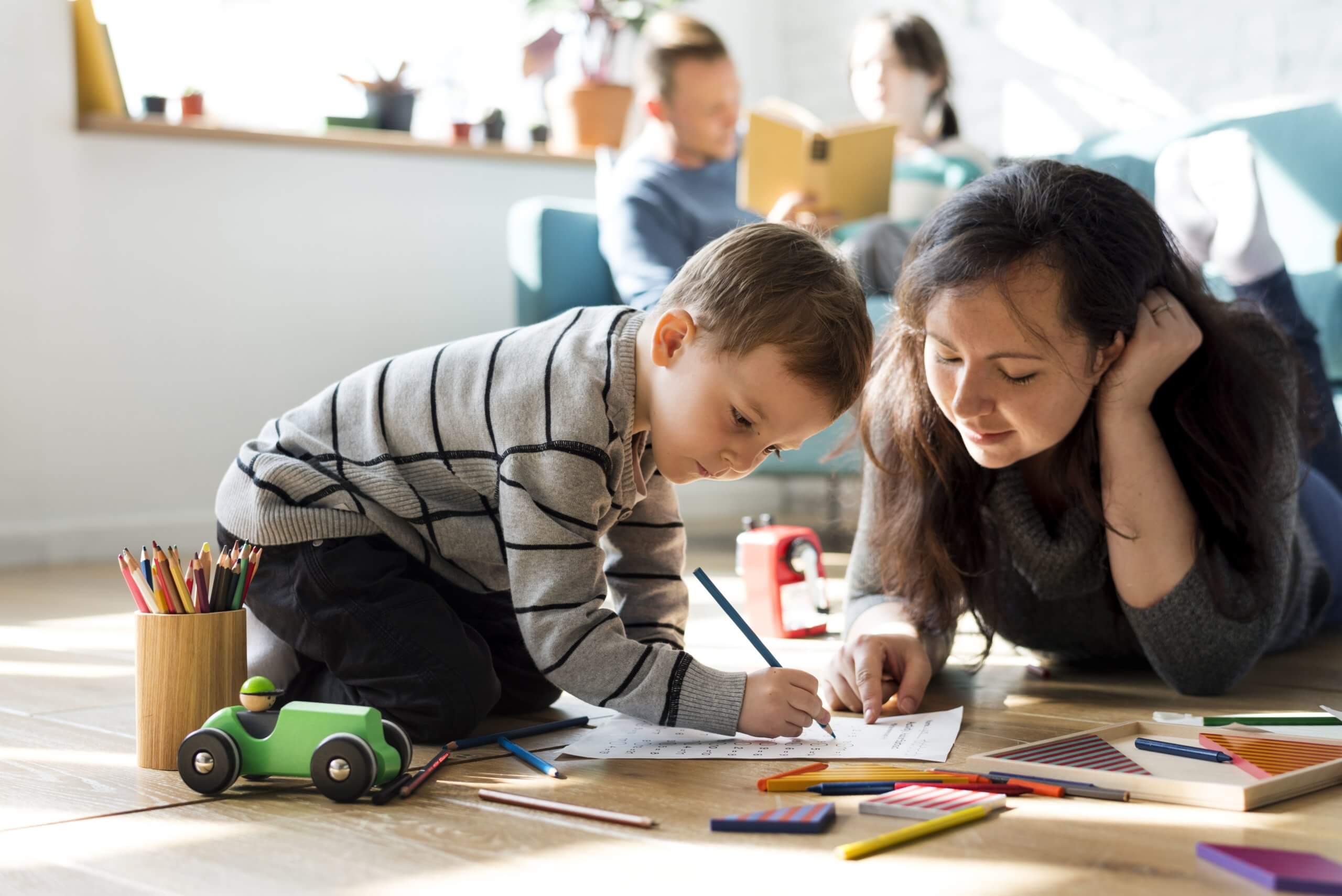 son coloring with mom - learning differently