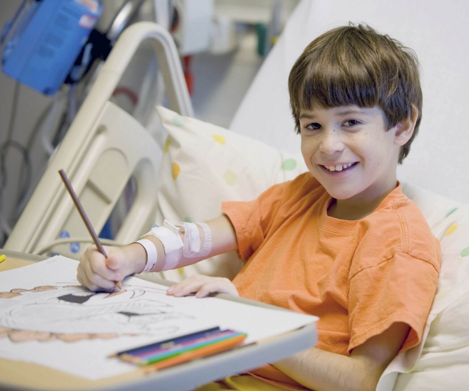 ill sick boy in hospital bed coloring - homeschooling problems